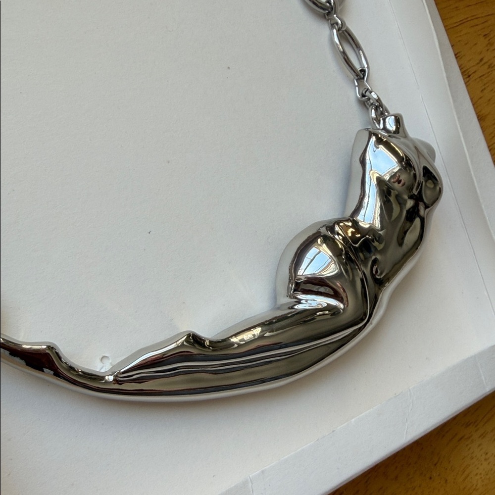 Zara Abstract Sculptured Torso Body Silver Chain Link Necklace Bold Artsy NWT - Picture 6 of 12